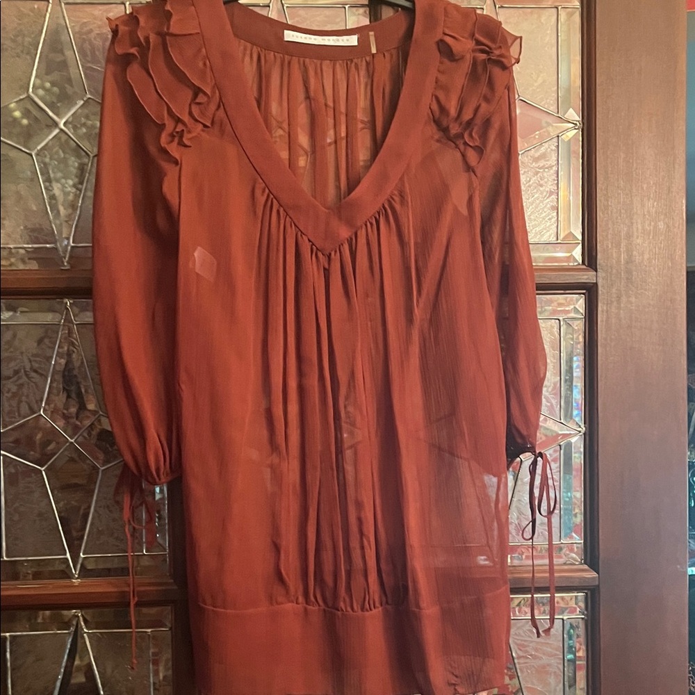 Susana Monaco Rust Sheer Blouse